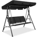 Best Choice Products 2-Seater Outdoor Adjustable Canopy Swing Glider Patio Bench w/ Textilene, Steel Frame - Black