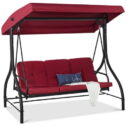 Best Choice Products 3-Seat Outdoor Converting Canopy Swing Glider Patio Hammock w/ Removable Cushions - Burgundy