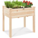 Best Choice Products 34x18x30in Raised Garden Bed, Elevated Wood Planter Box for Kids, Patio w/ Bed Liner - Natural
