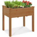 Best Choice Products 34x18x30in Raised Garden Bed, Elevated Wood Planter Box for Kids, Patio w/ Bed Liner - Acorn Brown