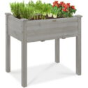 Best Choice Products 34x18x30in Raised Garden Bed, Elevated Wood Planter Box for Kids, Patio w/ Bed Liner - Gray