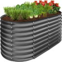 Best Choice Products 4x2x2ft Outdoor Raised Metal Oval Garden Bed, Planter Box for Vegetables, Flowers - Charcoal