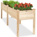 Best Choice Products 72x23x30in Raised Garden Bed, Elevated Wood Planter Box for Patio w/ Divider Panel - Natural