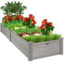 Best Choice Products 8x2ft Outdoor Wooden Raised Garden Bed Planter for Grass, Lawn, Yard - Gray