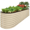 Best Choice Products 8x2x2ft Metal Raised Garden Bed, Oval Outdoor Planter Box w/ 4 Support Bars - Beige