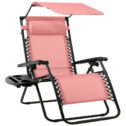 Best Choice Products Folding Zero Gravity Recliner Patio Lounge Chair w/ Canopy Shade, Headrest, Side Tray - Pink