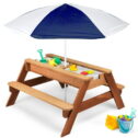 Best Choice Products Kids 3-in-1 Outdoor Convertible Wood Activity Sand & Water Picnic Table w/ Umbrella - Navy