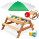 Best Choice Products Kids 3-in-1 Outdoor Convertible Wood Activity Sand & Water Picnic Table w/ Umbrella - Green