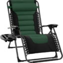 Best Choice Products Oversized Padded Zero Gravity Chair, Folding Outdoor Patio Recliner w/ Side Tray - Forest Green