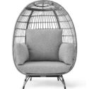 Best Choice Products Wicker Egg Chair Oversized Indoor Outdoor Patio Lounger w/ 440lb Capacity - Gray/Heather Gray