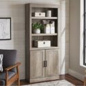 Better Homes & Gardens Glendale 5 Shelf Bookcase with Doors, Rustic Gray Finish