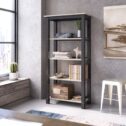 Better Homes & Gardens Two Tone 4 - Shelf Industrial Bookcase, Black and Clayton Oak