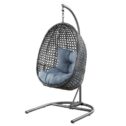 Better Homes & Gardens Wicker Hanging Egg Chair with Cushion and Stand - Blue