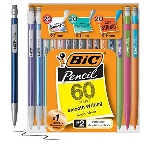 BIC Mechanical Pencil Variety Pack, Number 2 Mechanical Pencils With Erasers, Fine Point (0.5mm), Medium Point (0.7mm) and Thick Point...