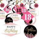 Big Dot of Happiness Chic 18th Birthday - Pink, Black and Gold - Birthday Party Hanging Decor - Party Decoration...