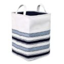 BIRDROCK HOME Canvas Laundry Hamper with Handles | Blue Stripes | Transport Easily | Dirty Clothes Storage | Bendable and...