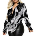 Black and Friday Clearance under $5 LEAVINGSUO Womens Tops Clearance under $5 Women Fashion Casual Loose Print Full-Sleeve Deep V...