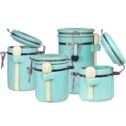 Blue Donuts 4 Piece Ceramic Canister Set With Spoons