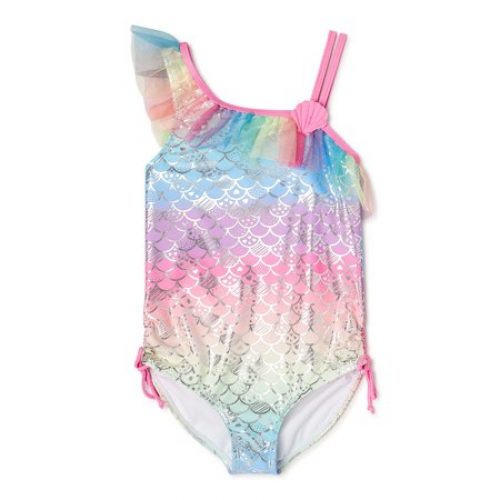Bmagical Girls One Piece One Side Ruffle Strap Swimsuit, Sizes 7-12