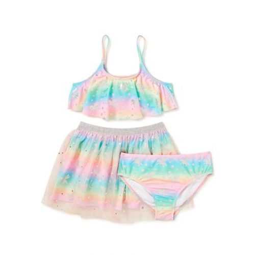 Bmagical Girls Two-Piece Swimsuit with Mesh Skirt Cover-Up, Sizes 7-12