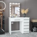Boahaus Phoebe Modern Vanity Table with Light Bulbs, White, 6 Drawers, Ideal for Bedroom