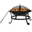 Bosonshop 22'' Outdoor Wood Burning BBQ Grill Firepit Bowl w/Spark Round Mesh Spark Screen Cover Fire Poker Patio Steel Fire...