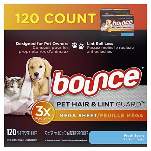Bounce Pet Hair and Lint Guard Mega Dryer Sheets for Laundry, Fabric Softener with 3X Pet Hair Fighters, Fresh Scent,...