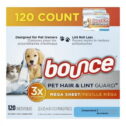 Bounce Pet Hair and Lint Guard Mega Dryer Sheets for Laundry, Fabric Softener with 3X Pet Hair Fighters, Unscented, Hypoallergenic,...
