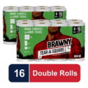 Brawny Tear-A-Square Paper Towels, White, 16 Double Rolls = 32 Regular Rolls, 3 Sheet Size Options, Quarter Size Sheets -...