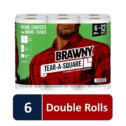Brawny Tear-A-Square Paper Towels, White, 6 Double Rolls