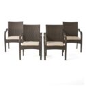 Brown Wicker Dining Outdoor Stacking Lounge Chairs (Set of 4)