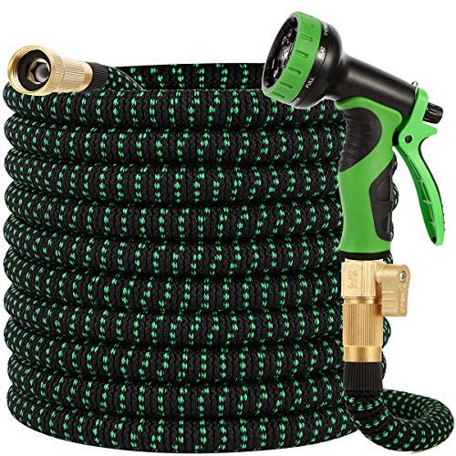 Buheco Garden Hose 100ft-Water hose with 9 Function Spray Nozzle and Durable 3/4 inch Solid Brass Fittings No Kink Flexible...