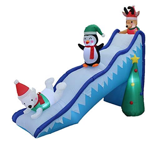 BZB Goods 9 Foot Long Christmas Inflatable Penguin Reindeer Polar Bear Christmas Tree Fun Trio Slide Scene Decor Outdoor Indoor...