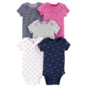 Carter's Baby Girls' 5-Pack Short-Sleeve Bodysuits, Navy/Pink Heart, Newborn