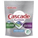 Cascade Platinum Dishwasher Pods, ActionPacs Dishwasher Detergent Tabs, Fresh Scent, 21 Ct