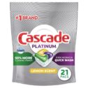 Cascade Platinum Dishwasher Pods, ActionPacs Dishwasher Detergent Tabs, Lemon Scent, 21 Ct