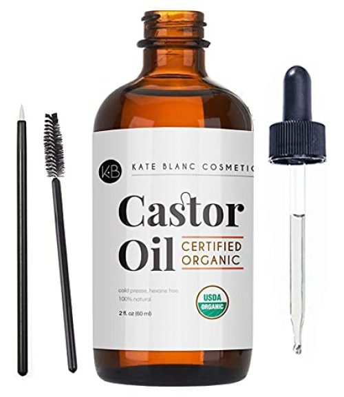 Castor Oil (2oz), USDA Certified Organic, 100% Pure, Cold Pressed, Hexane Free by Kate Blanc Cosmetics. Stimulate Growth for Eyelashes,...