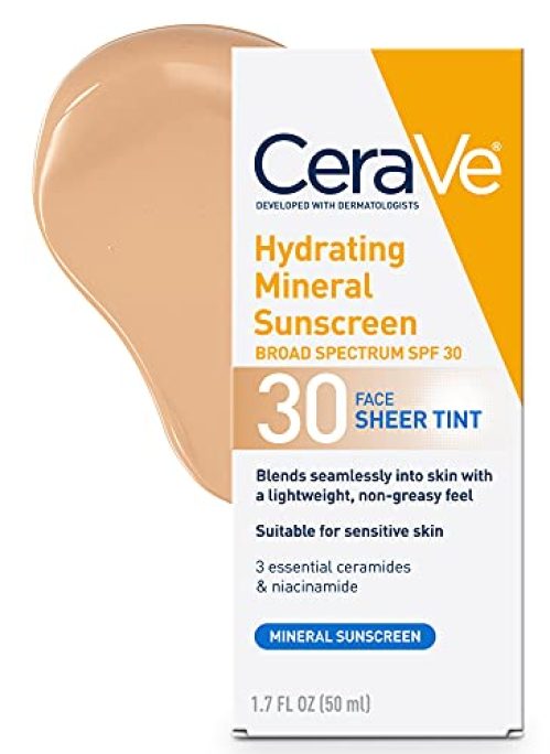 CeraVe Tinted Sunscreen with SPF 30 | Hydrating Mineral Sunscreen With Zinc Oxide & Titanium Dioxide | Sheer Tint for...
