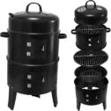 Charcoal Smoker 3-in-1 Outdoor, Portable Charcoal BBQ Grill with Smoker Combo, Built-in Thermometer and Air Vent, 2 Layers Vertical Steel...