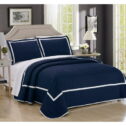 Chic Home 7 Piece Halrowe Hotel Collection 2 tone banded Quilted Geometrical Embroidered Quilt in a bag Includes sheets
