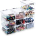 Citylife 1.3 QT 10 Packs Small Storage Bins with Lids Clear Plastic Kids Craft Storage Bins
