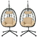 Clearance! Hammock Egg Chair, 2PCS Hanging Egg Chair with Stand Outdoor Indoor Use, Patio Wicker Swing Basket Chair for Kids...