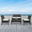 Clearance! 4 Piece Wicker Patio Conversation Furniture Set, Outdoor Rattan Chair and Table Set, Sectional Chair Set with Tea Table...