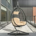 Clearance! Hanging Wicker Indoor Egg Chair, Outdoor, UV Resistant , Backyard, Black, L3959 - 360 lb