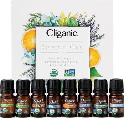 Cliganic USDA Organic Aromatherapy Essential Oils Holiday Gift Set (Top 8), 100% Pure Natural - Peppermint, Lavender, Eucalyptus, Tea Tree,...