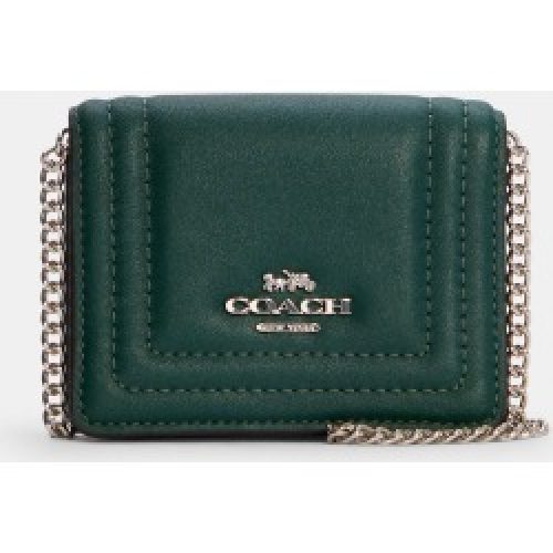 COACH Women's Mini Wallet On A Chain With Border Quilting - Silver/Metallic Ivy