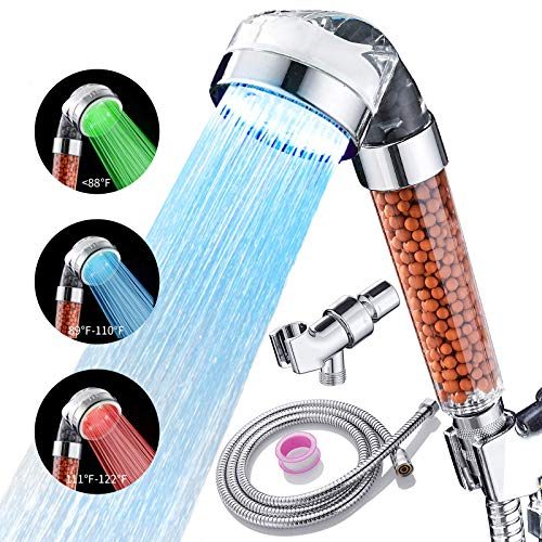 Cobbe Shower Head LED Color Changing, Filter Filtration Water Saving Spray Handheld Showerheads with Hose and Base for Dry Skin...