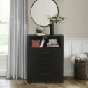 Coby 3-Drawer Dresser with Shelf, Black Oak, by Hillsdale Living Essentials