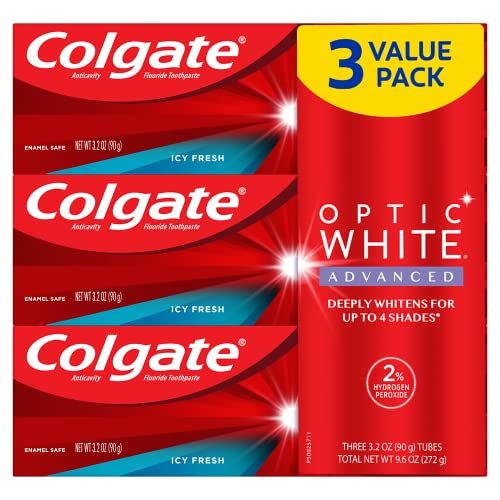 Colgate Optic White Advanced Teeth Whitening Toothpaste, Icy Fresh, 3.2 Oz, 3 Pack