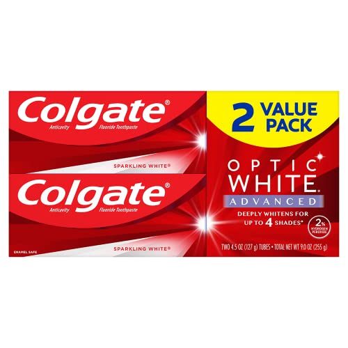 Colgate Optic White Advanced Teeth Whitening Toothpaste, Sparkling White, 4.5 Oz, 2 Pack
